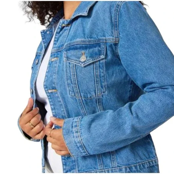 Hudson Trucker Jean Jacket Blue Denim Womens L XL Medium Wash New $215 Classic - Picture 2 of 14